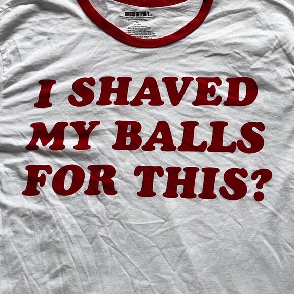 Ringer T-Shirt "I Shaved My Balls For This?" White & Red DC Birds Of Prey XL - Picture 2 of 3